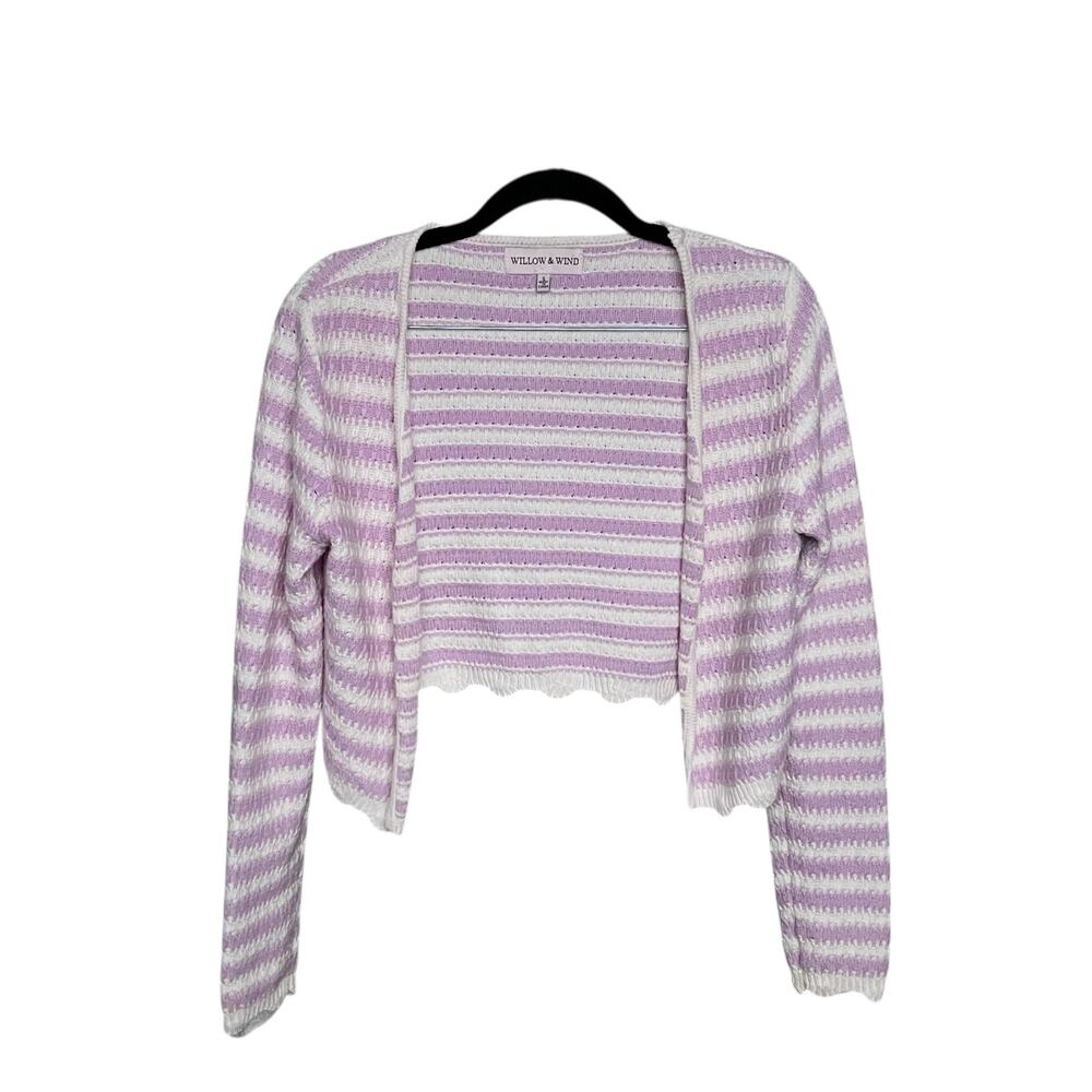 Willow & Wind Striped Knit Cardigan Sweater Size S Purple White Cotton Blend Y2K